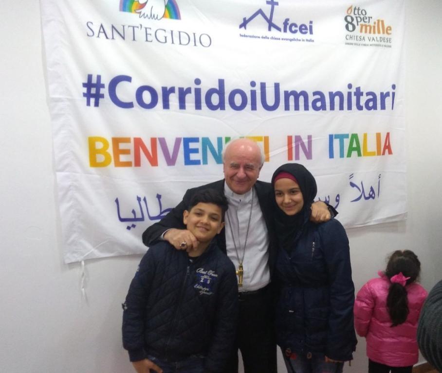 Mgr. Vincenzo Paglia ontmoet Syrische en Irakese vluchtelingen in Libanon die in afwachting zijn van hun vertrek met de humanitaire corridors